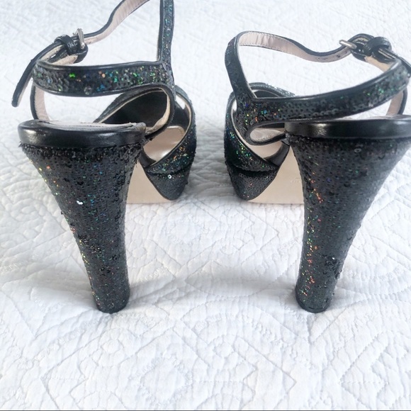 Miu Miu Black Sequined Glitter Platform Sandals 40.5 or Sz 10 - Picture 5 of 14